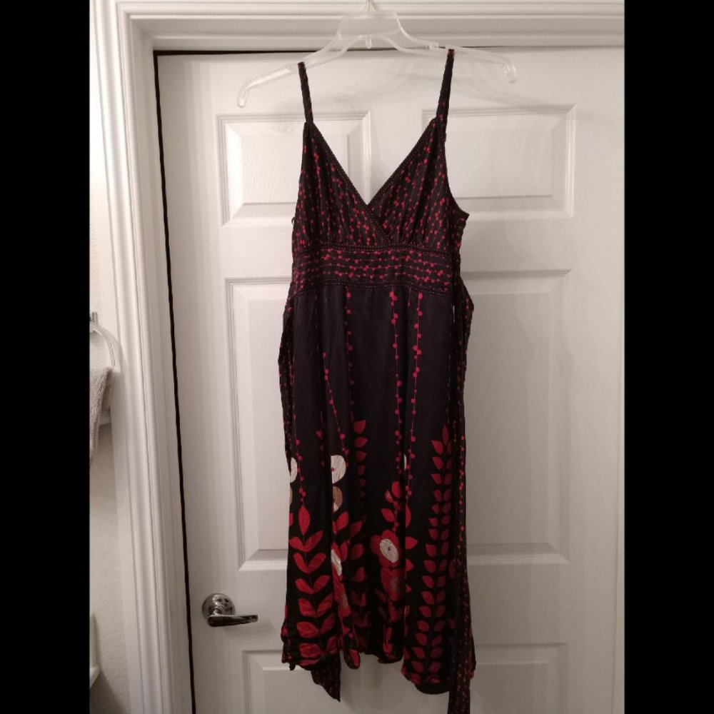 Ted Baker London Dress Blue Red Midi Empire Waist Faux Wrap Sz 4 #544